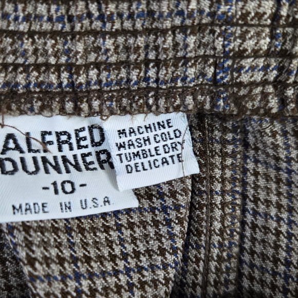 80s Vintage Houndstooth Brown Mocha Straight Belted Midi Skirt Size 10 USA Made - Picture 4 of 6